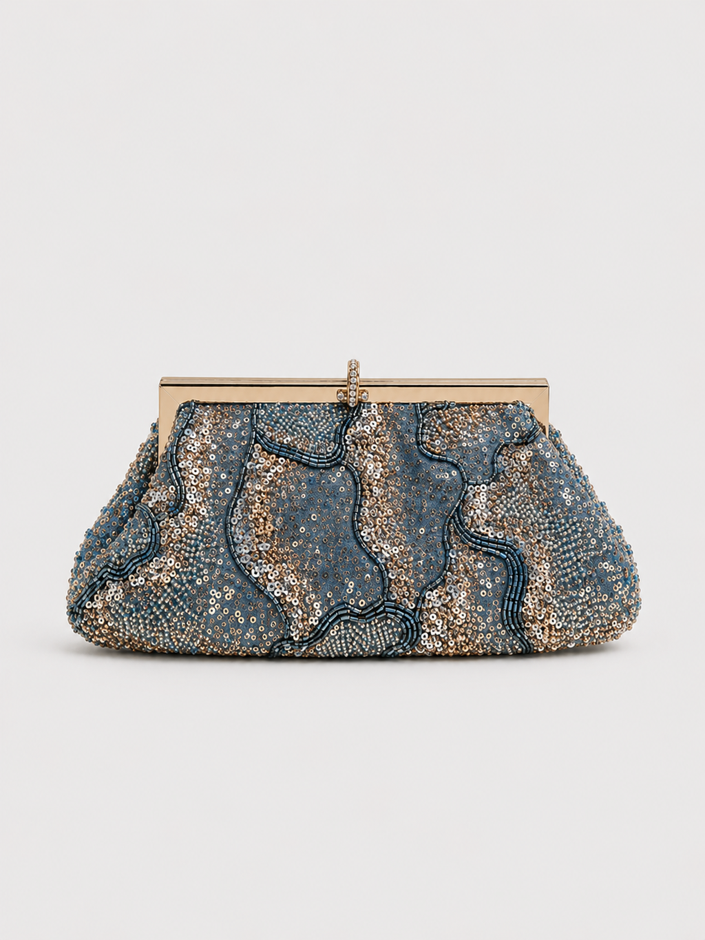 Clutch em forma de caixinha de bombons com lantejoulas, azul-marinho
