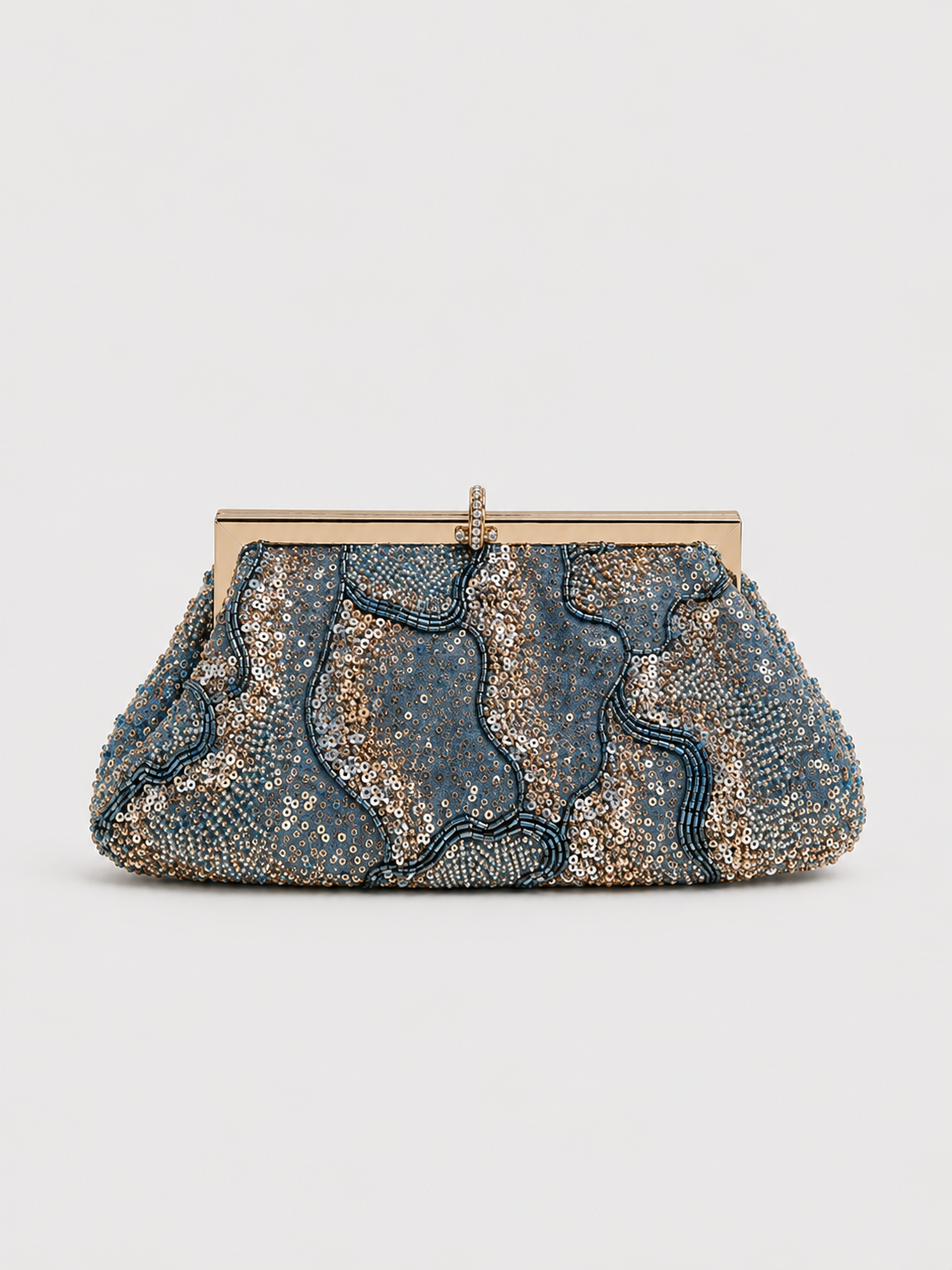 Clutch em forma de caixinha de bombons com lantejoulas, azul-marinho