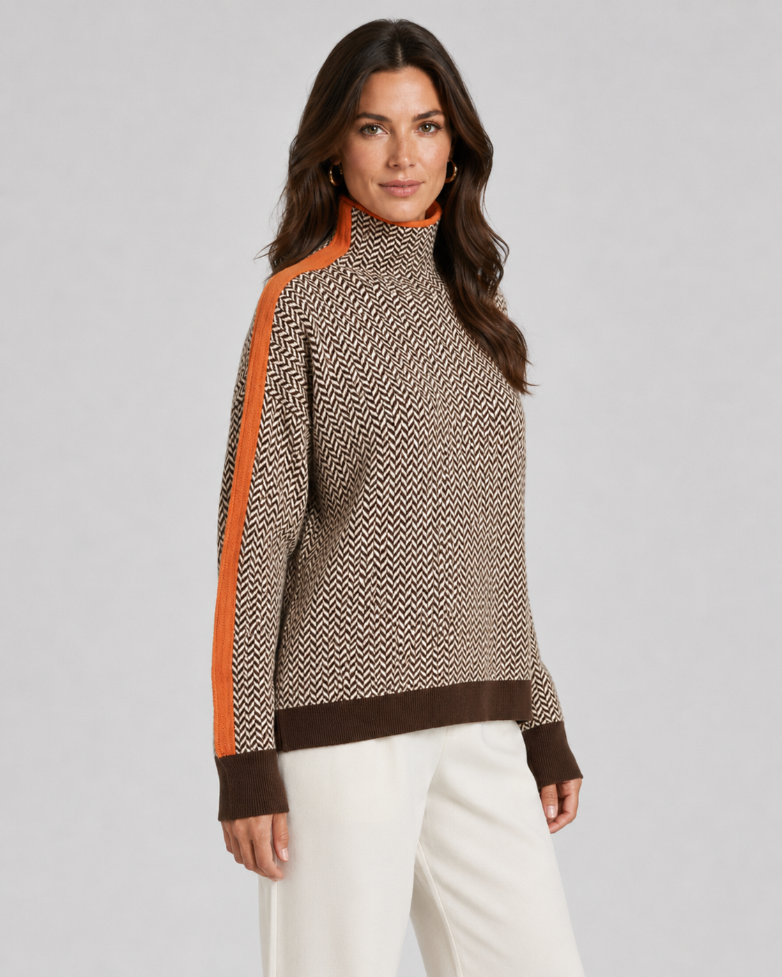 Jersey de mujer con estampado de espiga y cuello alto