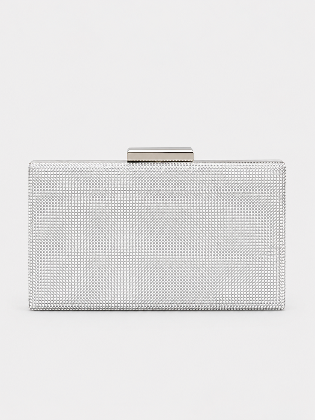 Clutch retangular prateada com brilhantes